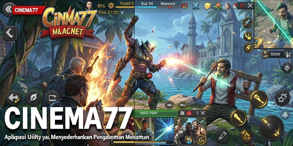 Tangkapan layar aplikasI CINEMA77 dengan fitur pencarian film.