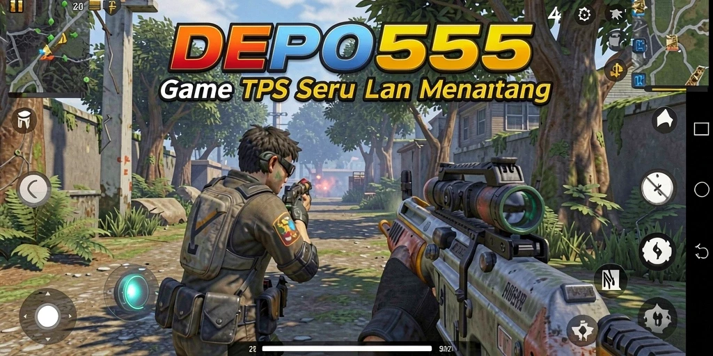 Tangkapan layar gameplay DEPO555 yang menampilkan aksi intens di medan perang.