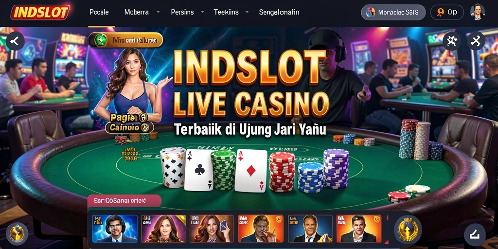 Screenshot gameplay Live Casino INDSLOT dengan dealer langsung dan suasana kasino yang hidup.