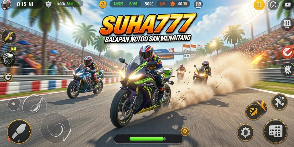 Tampilan gameplay balapan motor yang mendebarkan di SUHU777.