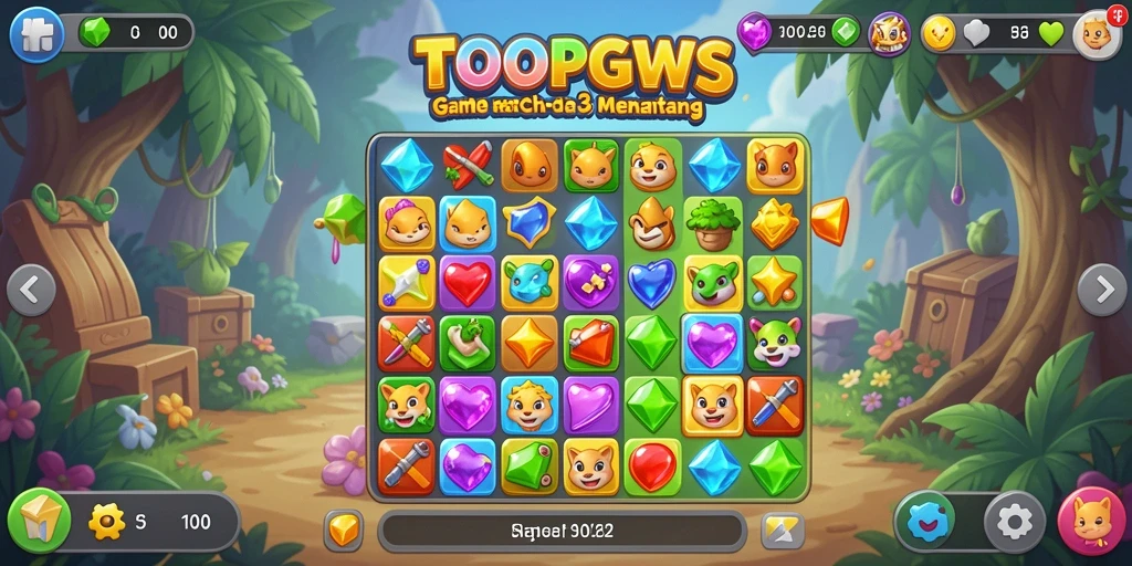 Screenshot TOOPGWS menunjukkan gameplay match-3 yang menarik dan penuh warna.