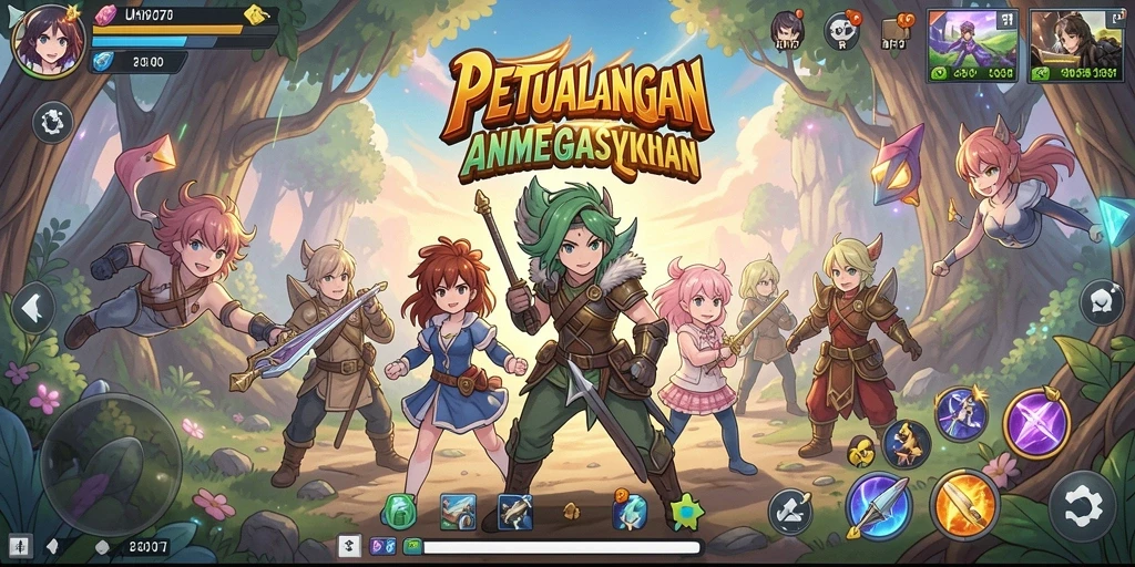 Tampilan gameplay UH77 yang epik dengan karakter anime.