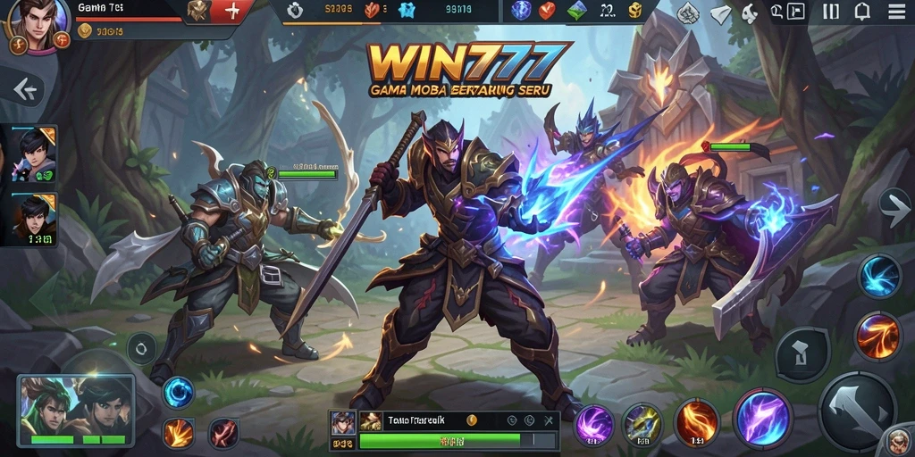 Tampilan gameplay MOBA yang intens dan kompetitif di WIN777.